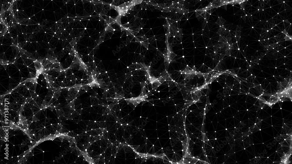 Poster dark futuristic moving wave. digital background with moving glowing particles and lines. big data vi