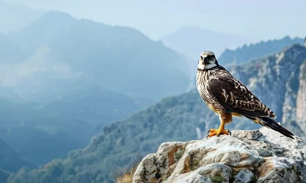 Majestic hawk perched on a rocky outcrop, hyperrealistic Video