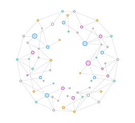 Connected web coloured dots, data concept, white background geometric vector illustration for business and technology, business connection with global data, cloud technology