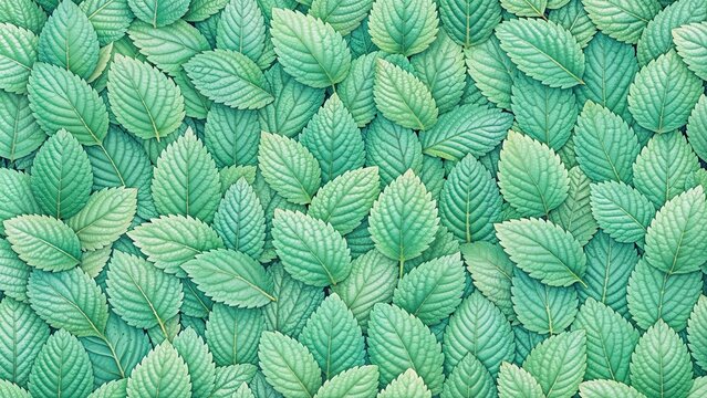 Mint leaves texture in vibrant green for natural backgrounds and culinary design themes
