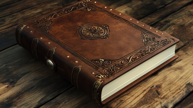 A personalized leather bound journal with intricate embossing and vintage design, perfect for capturing thoughts and memories. Its rich texture and elegant details evoke sense of nostalgia and creativ