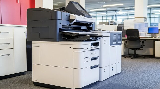 Copier or photocopier or photocopy machine office equipment workplace for scanner or scanning document or printer for printing paperwork hard copy paper duplicate or service maintenance repair.