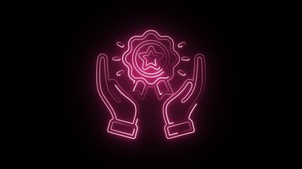 Glowing neon Loyalty Program icon isolated on black background. HD Video motion graphic animation