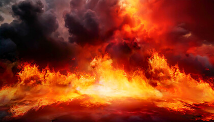 Red abstRed abstract fire background dramatic sky with clouds. Fire, war, explosion, catastrophe, flame. Horror concept.Vivid and hot hell abstract or blazing fire wallpaper.AI Generative