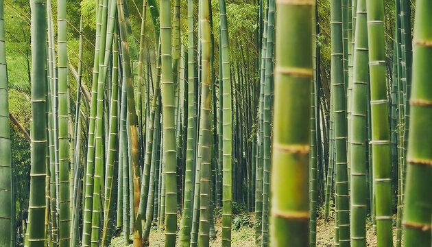 A forest with bamboo plants