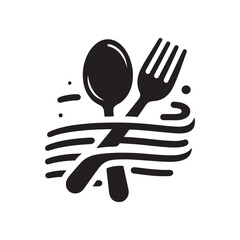 simple Spoon and fork icon isolated Silhouette with Dynamic Flow Silhouette Illustration logo design template black and white