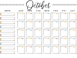 Calendário em branco por preencher novembro