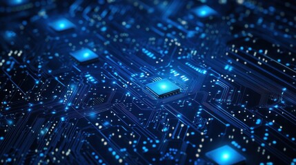 Obraz premium Circuit Board with Blue Glowing Lights