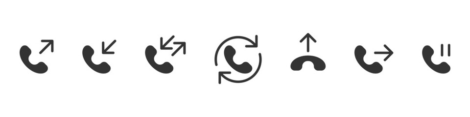 Call handsets with arrow statuses communication set isolated Illustrations. Vector icons in flat style