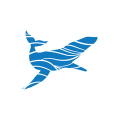 Whale vector logo with blue waves