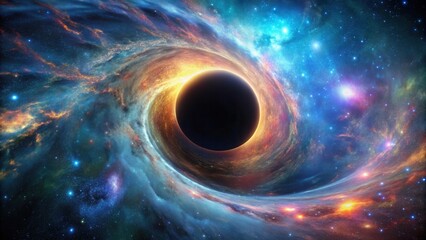 Obraz premium A stunning depiction of a massive black hole pulling in cosmic matter with its powerful gravity
