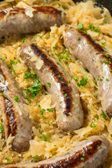 Homemade German Bratwurst with Sauerkraut