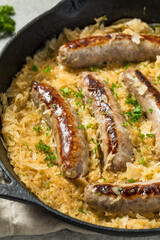 Homemade German Bratwurst with Sauerkraut