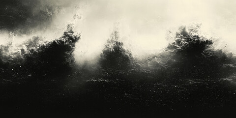 Fototapeta premium Abstract black and white cloudscape with textured, billowing clouds.