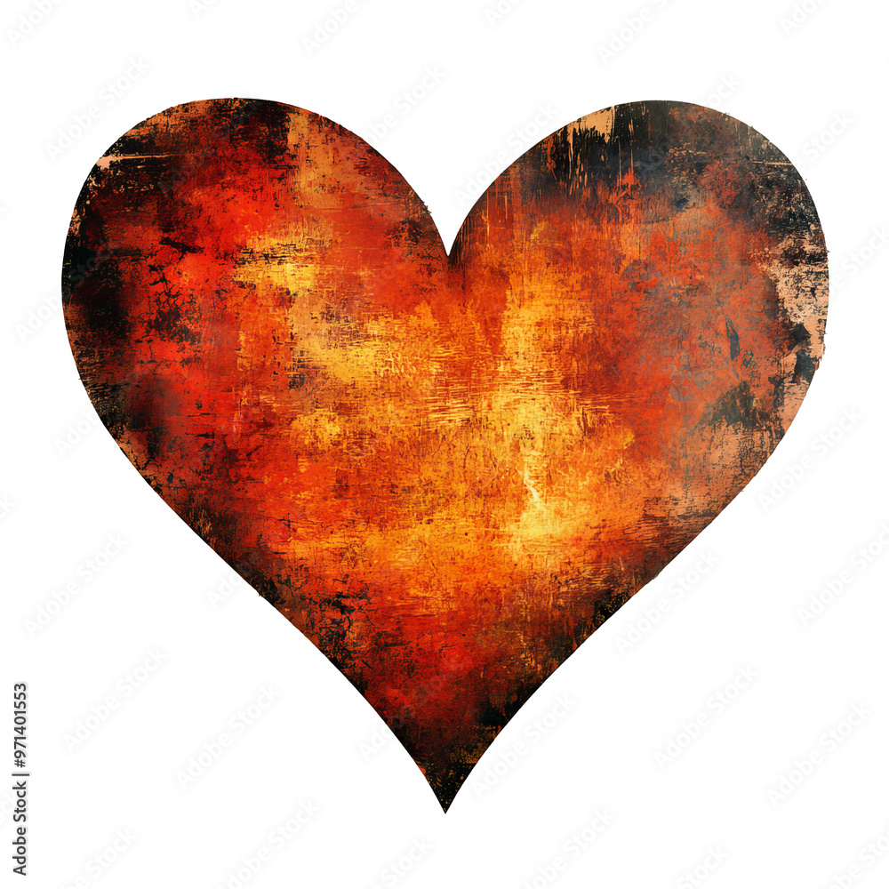 Wall mural artistic heart shape design in warm colors isolated transparent