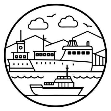 recommend clip art: seaport outline coloring book page line art drawing