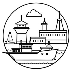 Fototapeta premium seaport outline coloring book page line art drawing
