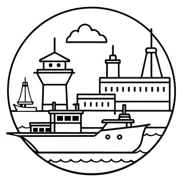 recommend clip art: seaport outline coloring book page line art drawing