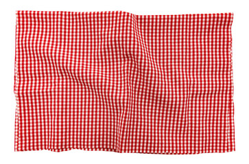 Piece of torn crumpled checkered fabric on a white background. Textile. Cellular tissue isolate