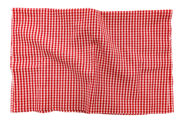 Piece of torn crumpled checkered fabric on a white background. Textile. Cellular tissue isolate