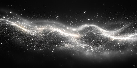 Obraz premium Abstract silver glitter particles in a wave pattern.
