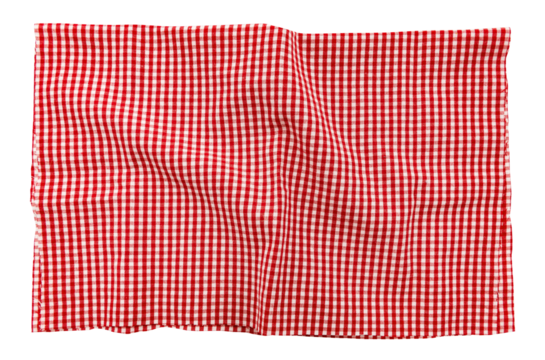 Piece of torn crumpled checkered fabric on a white background. Textile. Cellular tissue isolate