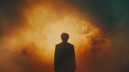 Obraz premium Facing my Faith. Man staring at the clouds. 3d illustration.