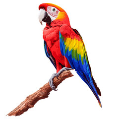 Fototapeta premium Colorful parrot on a tropical branch isolated transparent