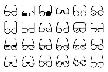 Collection of glasses icons, including a variety of sunglasses designs. Each icon features a sleek and stylish look, perfect for use in fashion, summer, or accessory-themed projects.