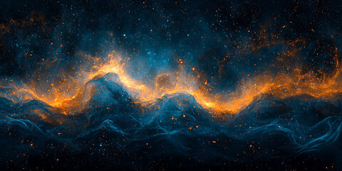 Obraz premium Abstract cosmic landscape with blue and orange hues.