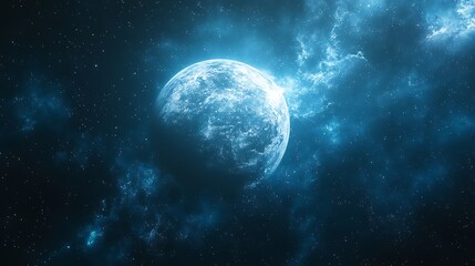 Obraz premium A blue planet in a dark starry sky.