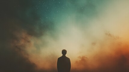 Facing my Faith. Silhouette of a man looking at the stars in the sky.