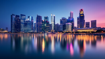 Fototapeta premium Singapore Skyline: A Nighttime Gem