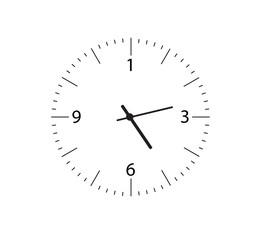 Wall clock black frame. Simple wall clock. Minimalist watch. modern design wall clock. Analog clock. Vector illustration