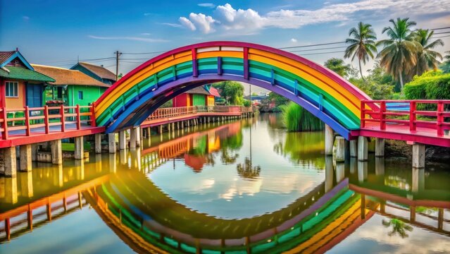 Colorful rainbow bridge in Kalong Village, Samut Sakhon Province, Thailand