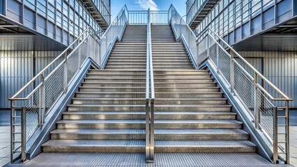 Fototapeta premium Modern double flight staircase in fireproof galvanized steel structure for public pedestrian walkway