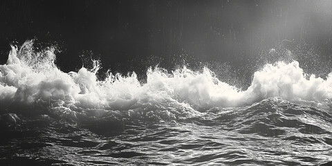 Obraz premium Black and white photo of crashing waves.