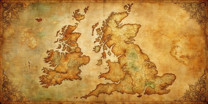Vintage map of Great Britain with intricate details and artistic design