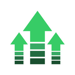 Upward arrow icon. Green increasing arrow. Financial, profit, success, growth, business concepts. Flat vector isolated design illustration.
