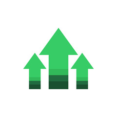 Upward arrow icon. Green increasing arrow. Financial, profit, success, growth, business concepts. Flat vector isolated design illustration.