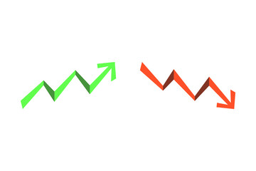 Set of upward green and downward red arrows element. Financial, profit, growth, loss, business concepts. Flat vector isolated design illustration on white background.