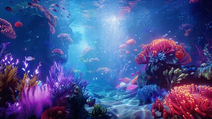 Underwater Scene with Vibrant Coral Reef and Fish