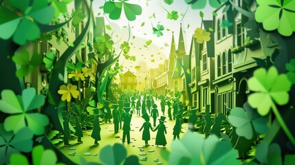 Obraz premium A vibrant street scene filled with greenery, celebrating community and joy amid an enchanting atmosphere.