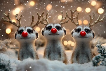 Obraz premium Meerkats as Rudolph