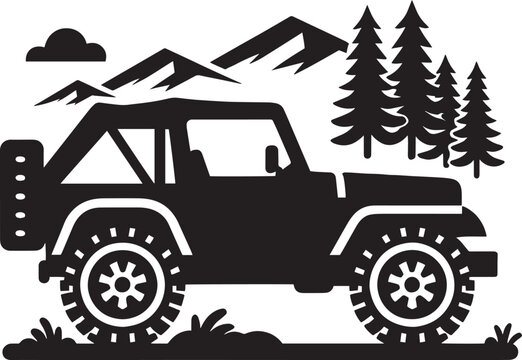 black jeep in mountains and forest clip art preview