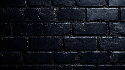 Fototapeta premium Black brick wall background, dark and moody, textured with a subtle pattern of light and shadow for an elegant touch.