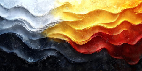 Obraz premium Abstract art with wavy lines in shades of white, gold, red, and black.