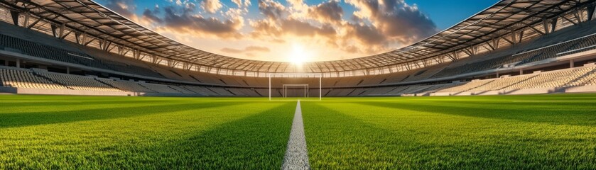 Symmetrical View of Stadion 3 Featuring Goalposts and Seating Arrangement, Capturing Architectural Balance and Design Harmony in a Modern Sports Venue