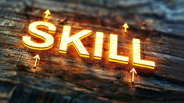 The word SKILL written with upward arrows symbolizing personal development and growth in abilities