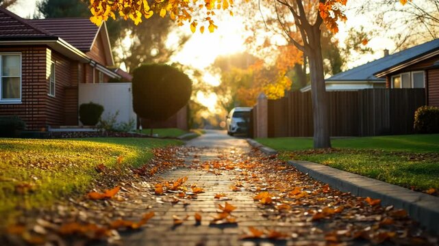 Typical suburb background. early morning autumn. front yard. Soft focus shallow depth of field background